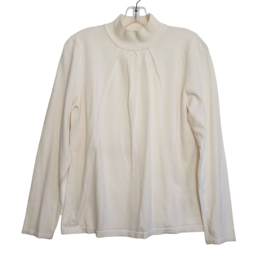 Investments Woman's Soft Ivory Mock Neck Pleated Front Top, Size Large